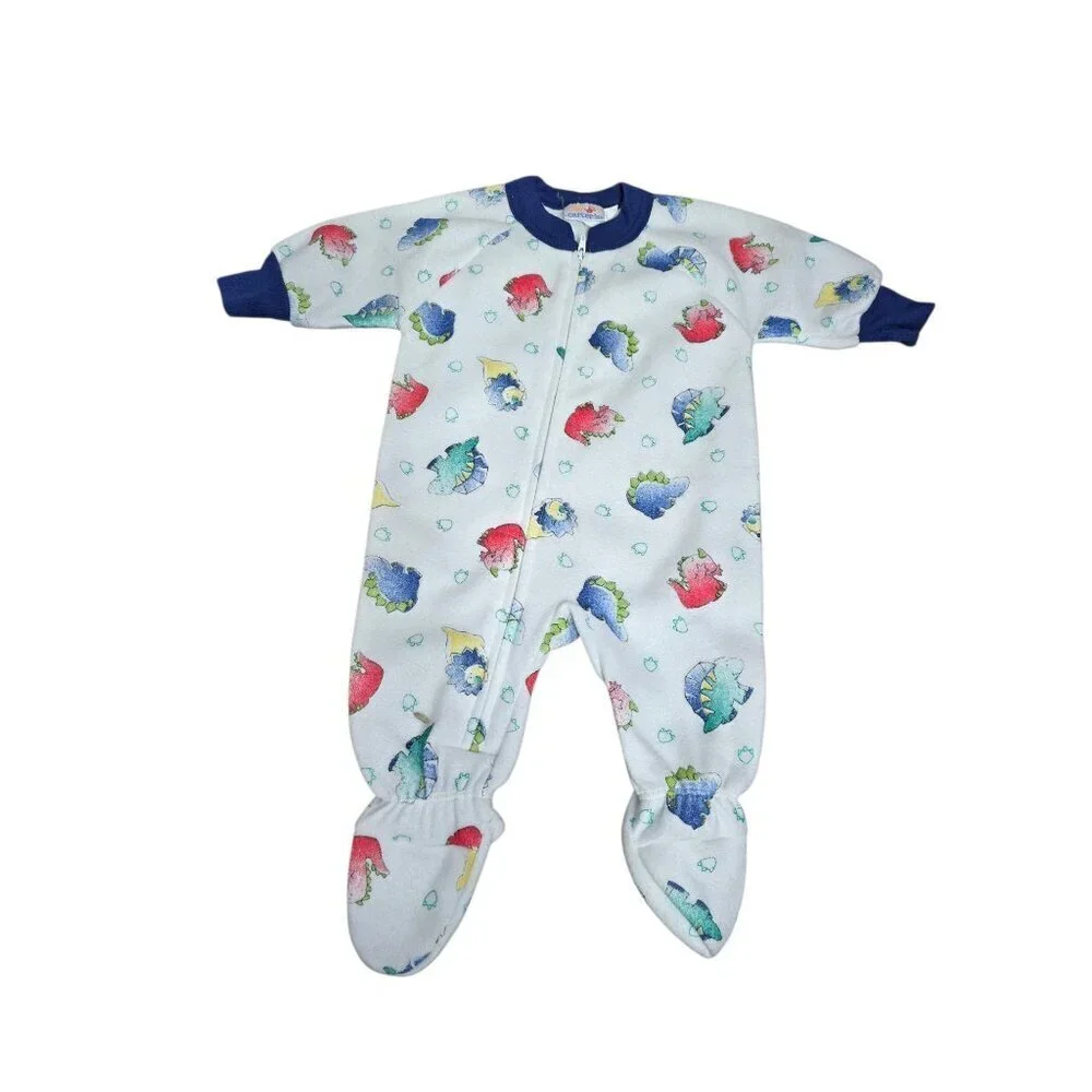 Vintage 90s Carter's Primary Colors Dinosaur Print Footed Bodysuit 0-6 Months